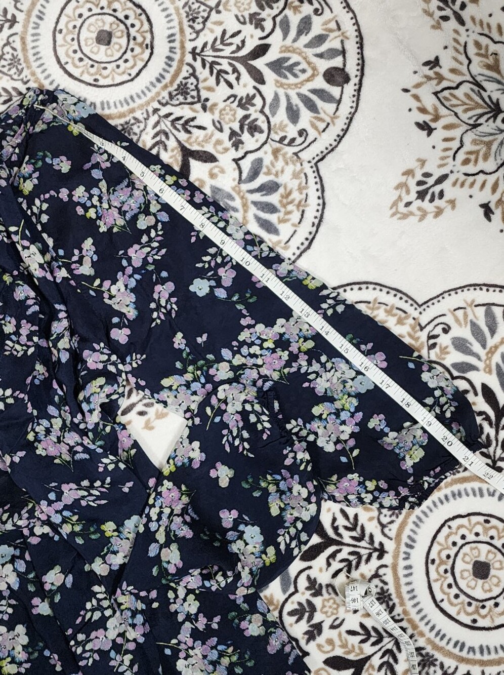 J. Jill Navy Floral Scoop-Neck Peasant Top - Picture 9 of 10